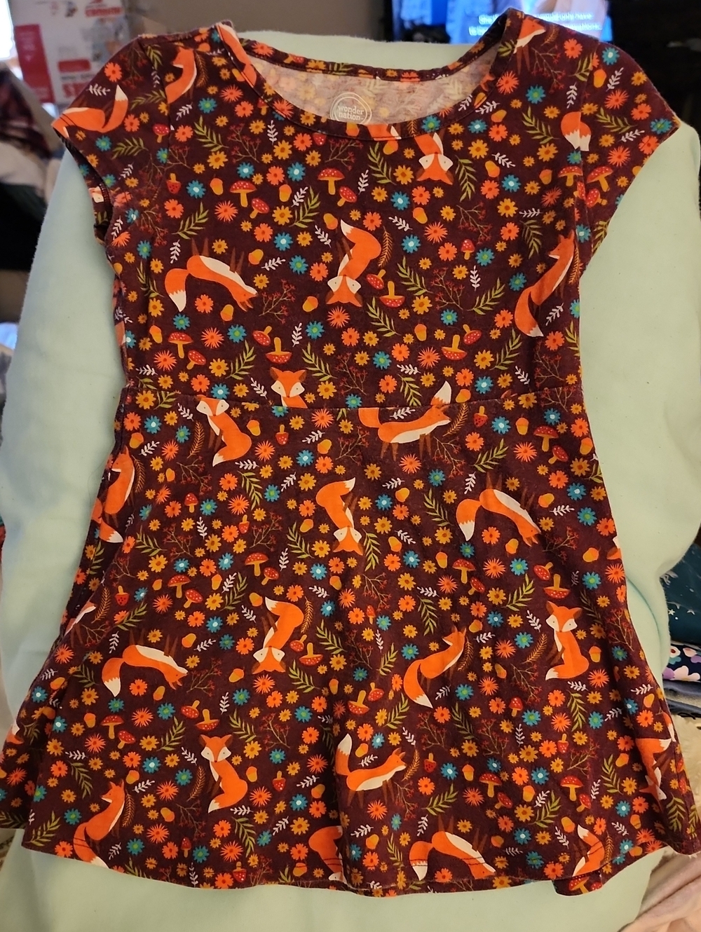 XS (4/5) Wonder Nation Purple Dress with Orange Foxes and Blue Accents - Bundle